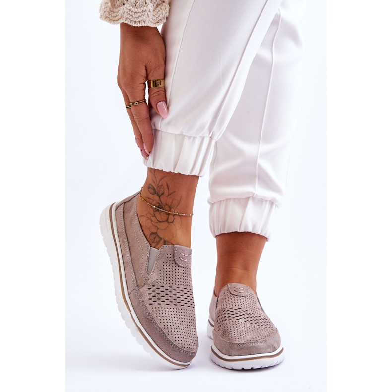 Suede Slip-on kengät Beige-Gold Inez 2