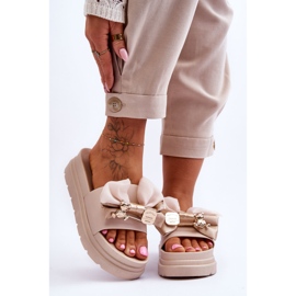 PE1 Tossut, joissa rusetti ja koristeellinen teddy beige Suzy 1