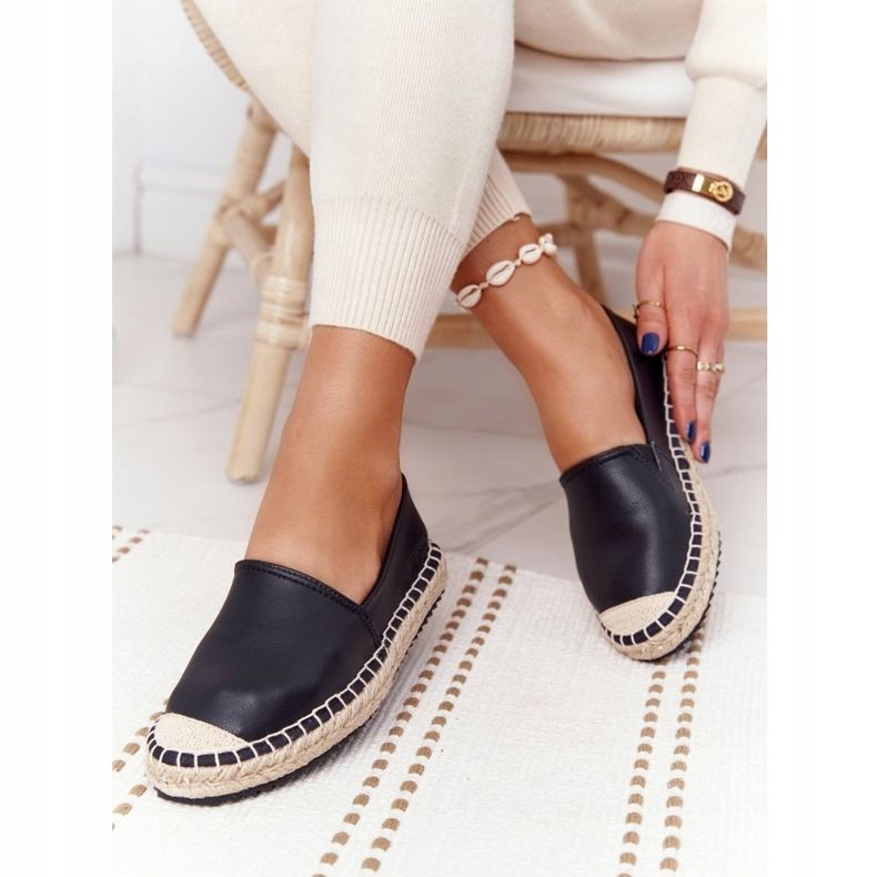 Nahkaiset espadrillot punotulla pohjalla Big Star HH274505 musta 2