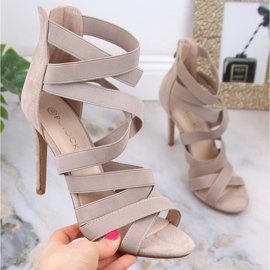 Naisten beigenväriset mokkanahkaiset korkeakorkoiset sandaalit Potocki LE20016 1