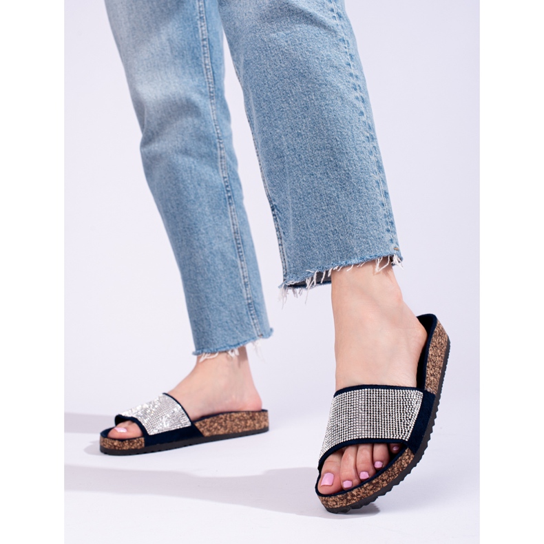 Tummansiniset Shelovet-korkkivarvastossut zirkoneilla sininen 1