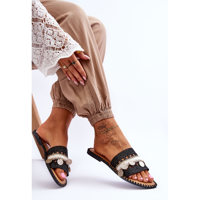 Naisten punotut koristeelliset tossut, musta Millano 2