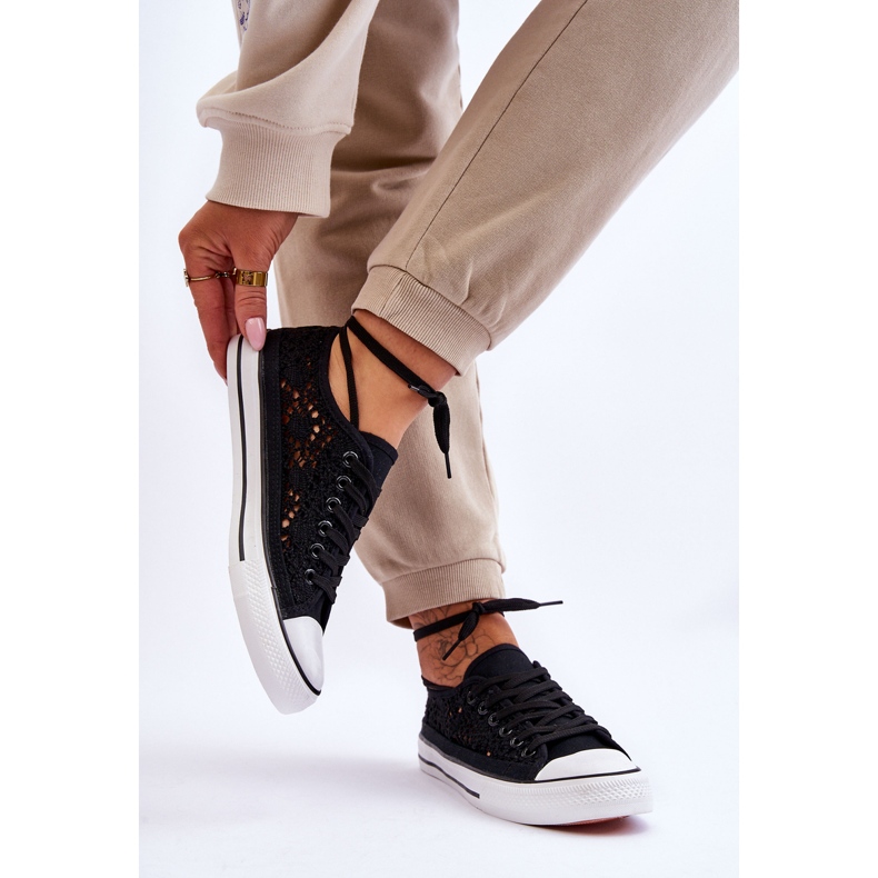 Naisten pitsitekstiililenkkarit, mustat Fergo 2