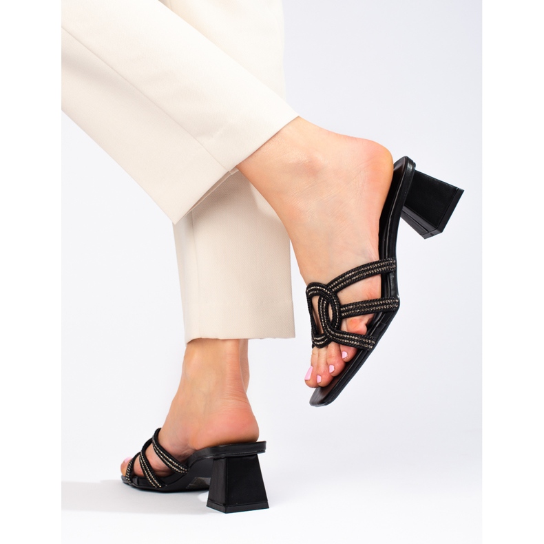 Naisten tyylikkäät mustat Shelovet-tossut tolppassa 2