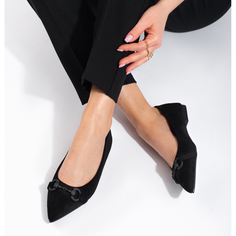 Shelovet naisten mustat mokkanahkabalerinat 2