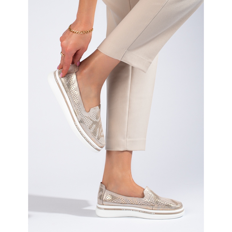 Shelovet nahkaiset kultaiset harjakattoiset kengät kultainen 2