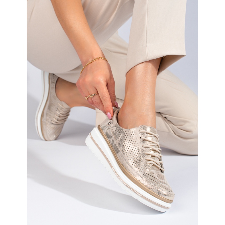 Shelovet kultaiset nahkaiset urheilukengät kultainen 1