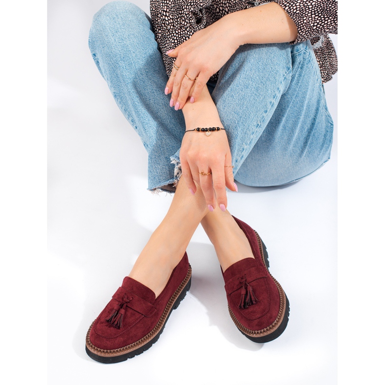 Vinceza kastanjanruskeat mokkanahkaiset tupsut punainen 1