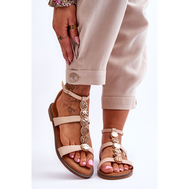 PG1 Naisten sandaalit koristeellisella vyöllä beige Rochelle 1