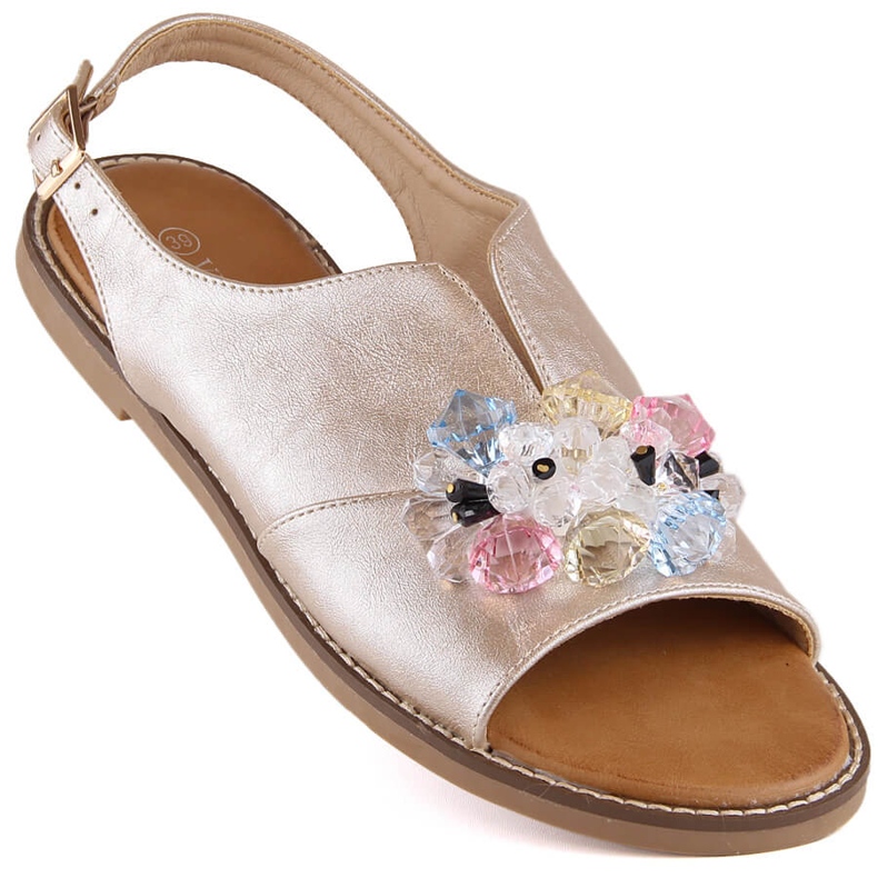 Naisten litteät metallisandaalit kultaisilla kristalleilla Vinceza 17238 kultainen 1