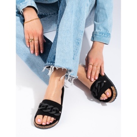 W. Potocki Naisten mustat mokkanahkaiset tossut Potocki-ketjulla 1