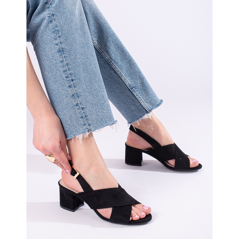 Shelovetin mustat mokkanahkakorkosandaalit 1