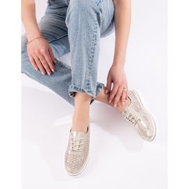 Naisten nahkaiset harjakattoiset kengät Shelovetin kultaisella alustalla kultainen 1