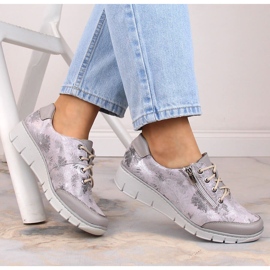 Helios 334 nahkaiset mukavat naisten kengät kukilla harmaa 2