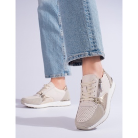 Shelvt naisten nahkaiset urheilukengät, beige 1