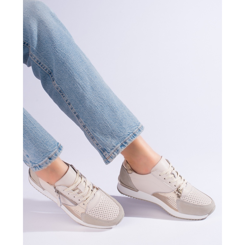 Shelvt naisten nahkaiset urheilukengät, beige 2