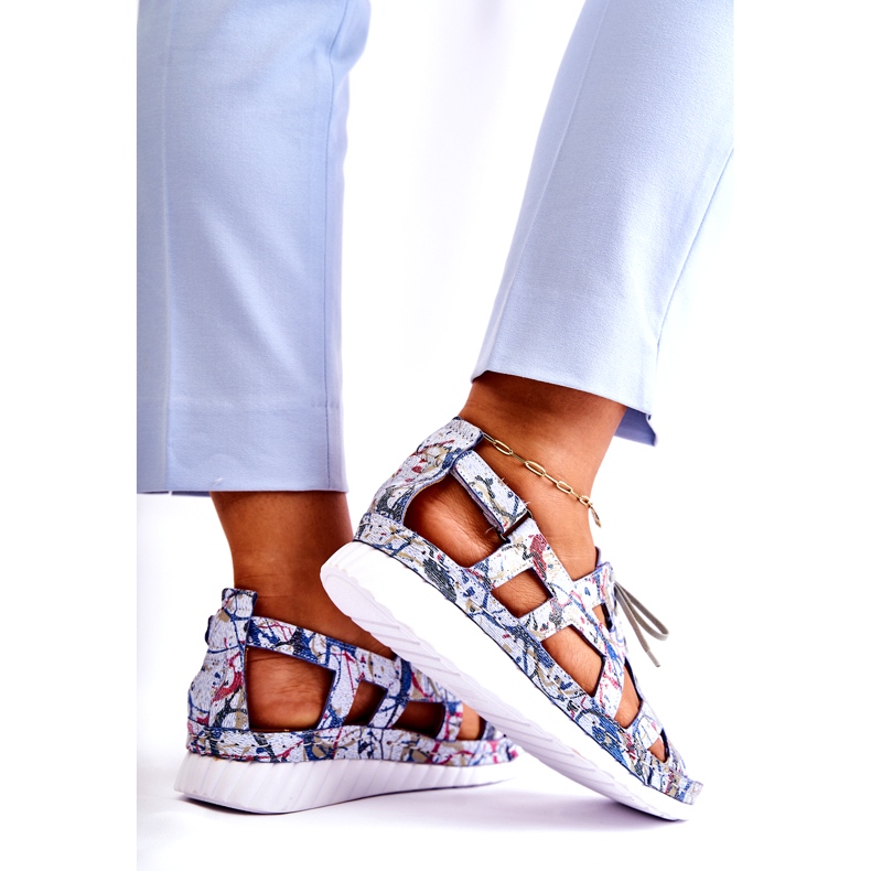 Maciejka Naisten nahkasandaalit tarranauhalla 05375-06 Sininen 4