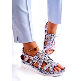 Maciejka Naisten nahkasandaalit tarranauhalla 05375-06 Sininen 3