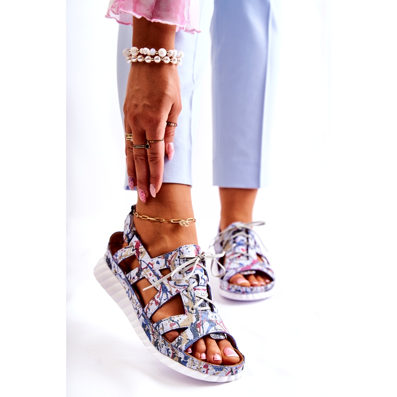 Maciejka Naisten nahkasandaalit tarranauhalla 05375-06 Sininen 1