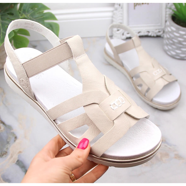 Mukavat naisten slip-on sandaalit joustavalla ekru Rieker V5052-80 beige 2