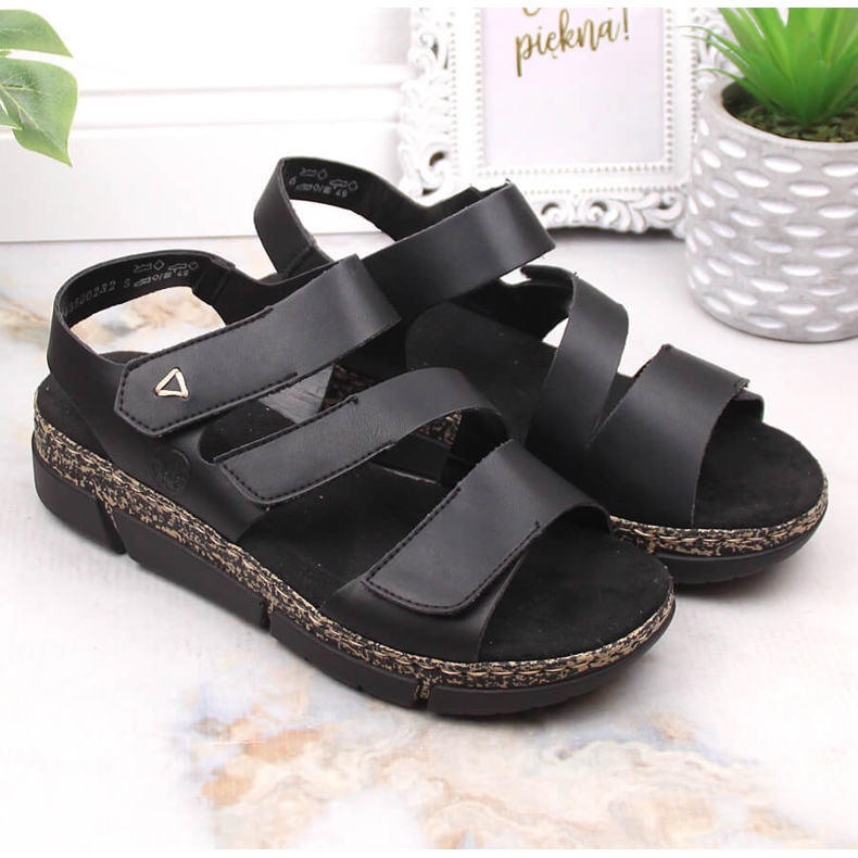 Mukavat naisten sandaalit mustalla tarranauhalla Rieker V2301-00 2