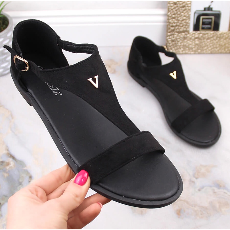 Naisten tasaiset mustat mokkanahkasandaalit Vinceza 17270 1