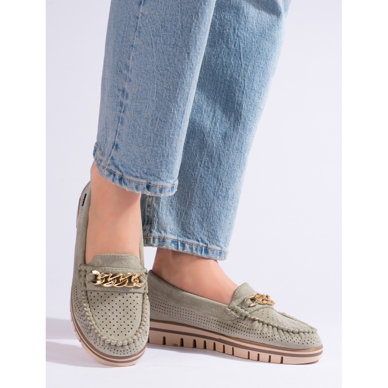 Vihreät naisten harjakattoiset mokkanahkahousut Shelovetilta 1