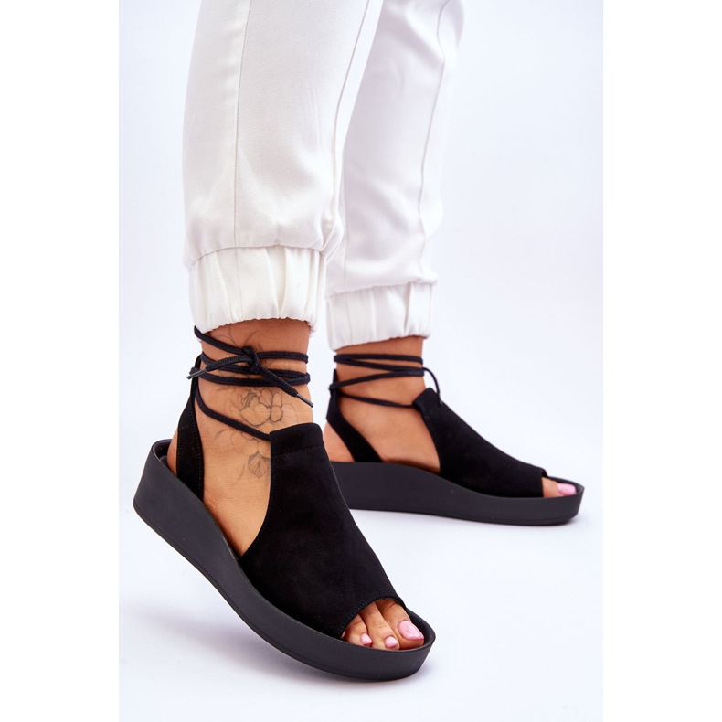 Suede Wedge Sandaalit Nicole 2743/002 Musta 2