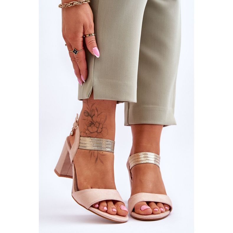 S.Barski Naisten korkeakorkoiset sandaalit mokkanahka beige Enjoy 1