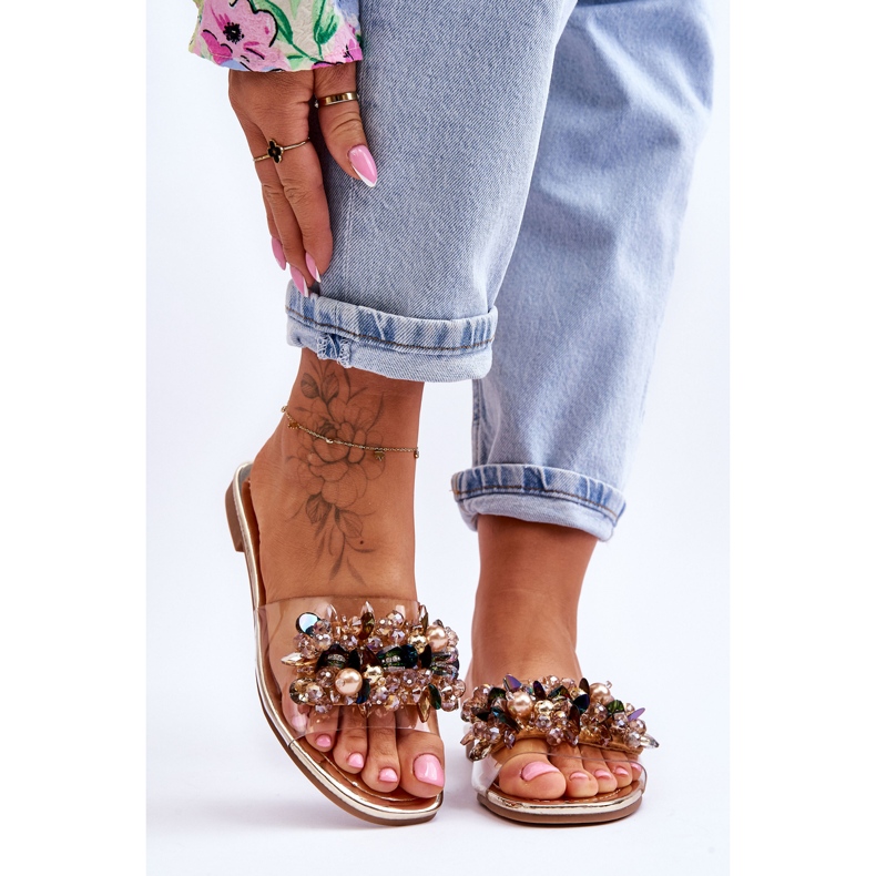 Naisten tossut koristekivillä S.Barski KV-576-3 kultaa kultainen 1