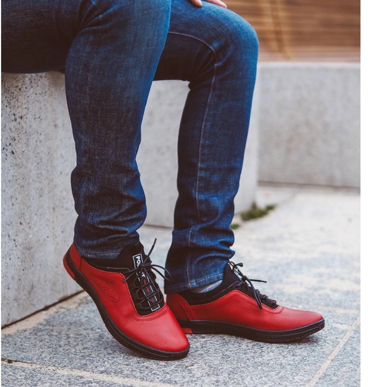 Polbut Punaiset miesten nahkaiset vapaa -ajan kengät K24, musta pohja punainen 1