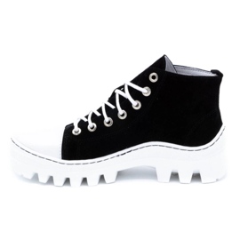 Polbut Naisten nahkaiset nilkkurit D1 musta helmi 1