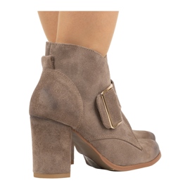 Exquisite Naisten nahkaiset nilkkurit korkeakorkoisella soljella 1265EX tumma beige 1