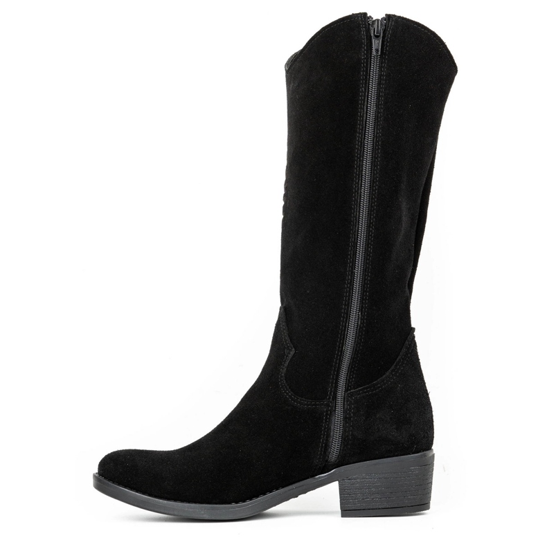 Olivier Naisten mustat nahkaiset harjakattoiset saappaat Carla 1