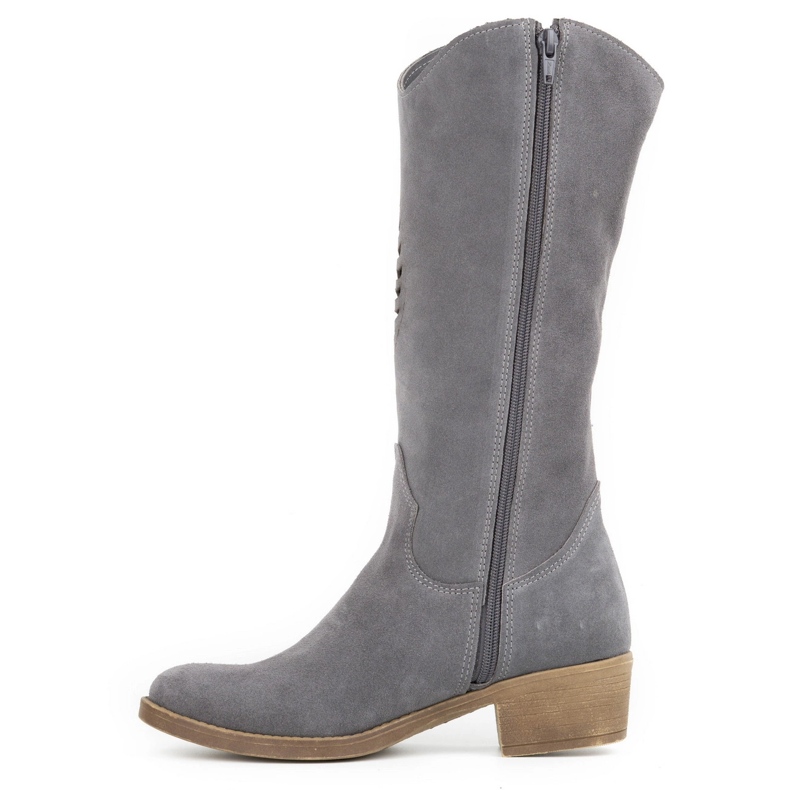 Olivier Naisten harjakattoiset nahkasaappaat Carla harmaa 1