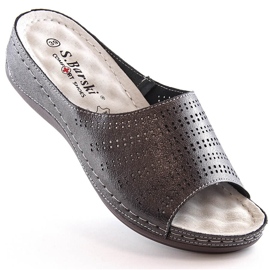 Mukavat naisten nahkaiset tossut tinakiilassa S.Barski BN292 harmaa 1