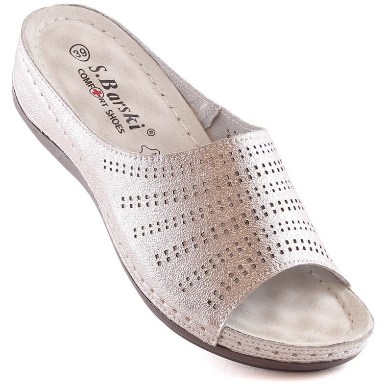 Naisten mukavat nahkatossut kiila pinkki kullan S.Barski BN292 kultainen 1