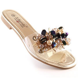 Naisten mukavat läpinäkyvät tossut kultaisilla helmillä S.Barski Kv 576-3 kultainen 1