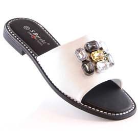 Naisten litteät mukavat valkoiset tossut zirkoneilla S.Barski Kv 2775-31 valkoinen 2