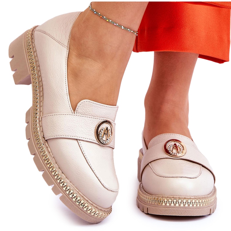 FILIPCZYK Tyylikkäät vaaleabeiget nahkaiset mokasiinit koristeella 4