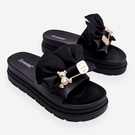 PE1 Tossut, joissa rusetti ja koristeellinen nalle, musta Suzy 1