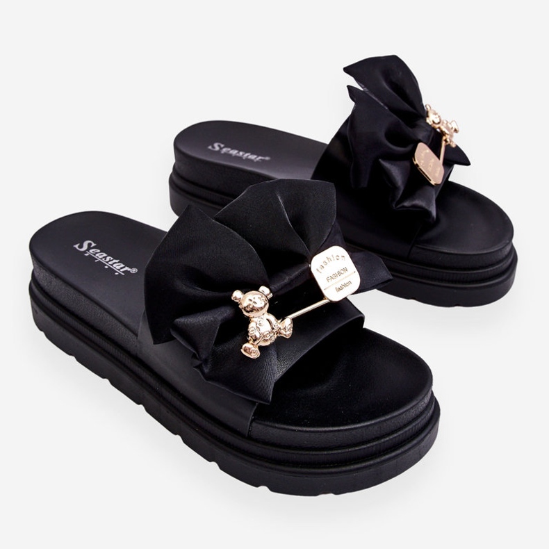 PE1 Tossut, joissa rusetti ja koristeellinen nalle, musta Suzy 1