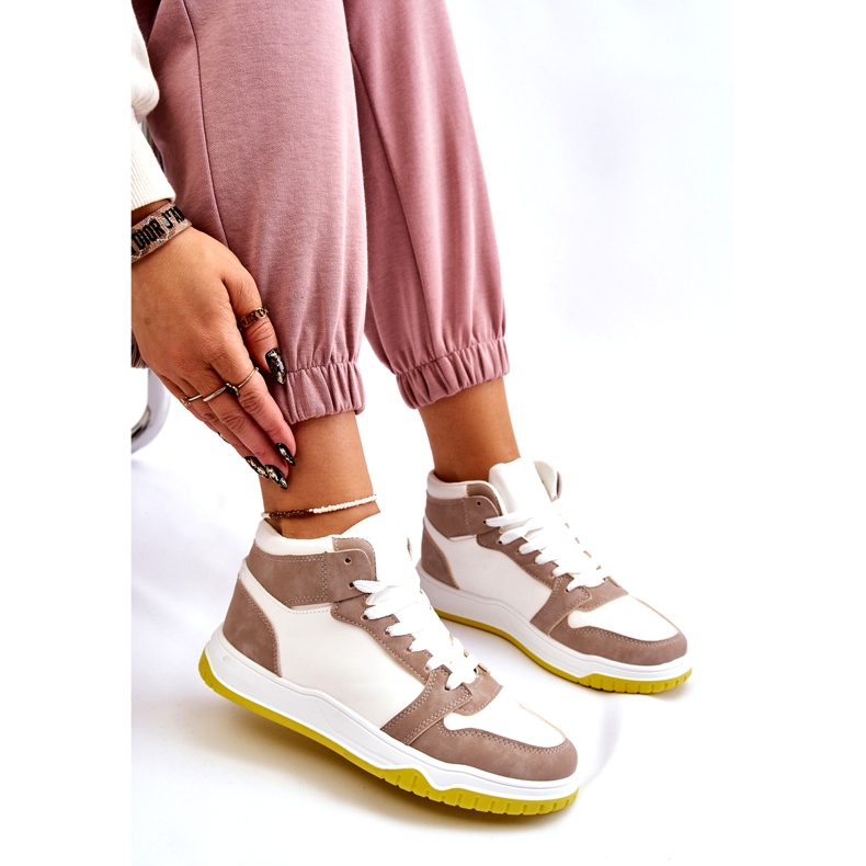 Korkeat naisten urheilukengät, lenkkarit, valkoinen ja beige 1