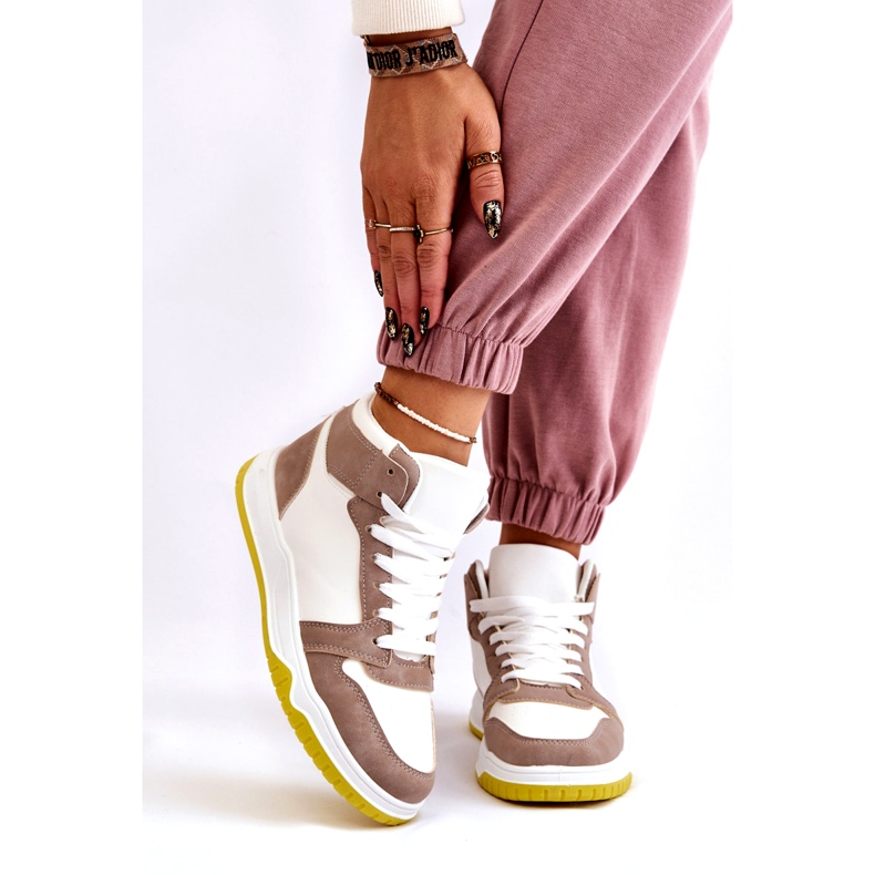 Korkeat naisten urheilukengät, lenkkarit, valkoinen ja beige 2