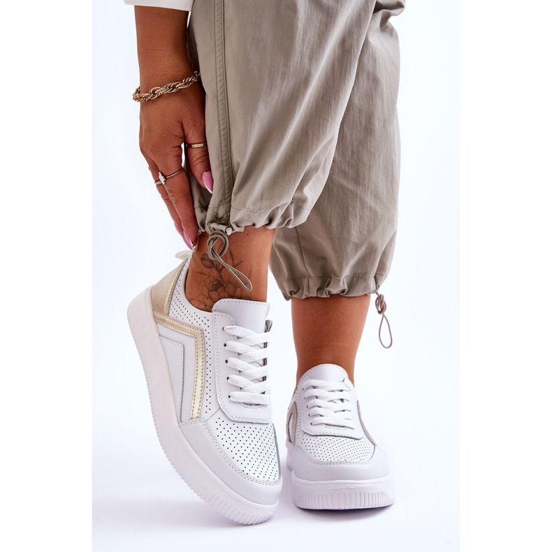 Naisten nahkaiset rei'itetyt urheilukengät, valkoiset ja kultaiset Carvalo valkoinen 1