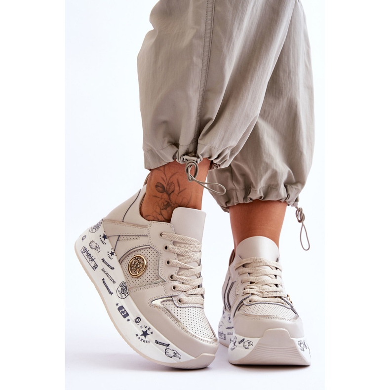 PE1 Naisten nahkalenkkarit paksulla alustalla beige Asturias 1