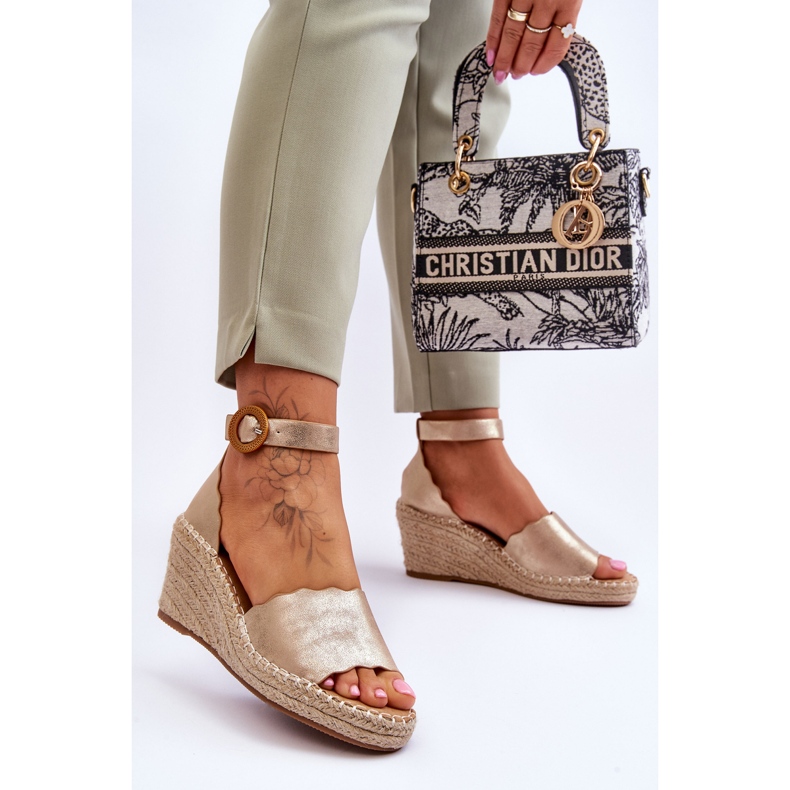 Nahkainen Wedge Sandaalit Comfort Shoe Kultainen Verola 2