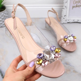 Läpinäkyvät matalakorkoiset sandaalit beigeillä kristalleilla Sergio Leone SK047 1