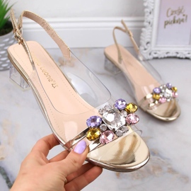 Läpinäkyvät sandaalit matalalla kantapäällä kultaisilla kristalleilla Sergio Leone SK047 kultainen 1