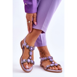 Purppura Dallas Suede litteät sandaalit kivillä violetti 2
